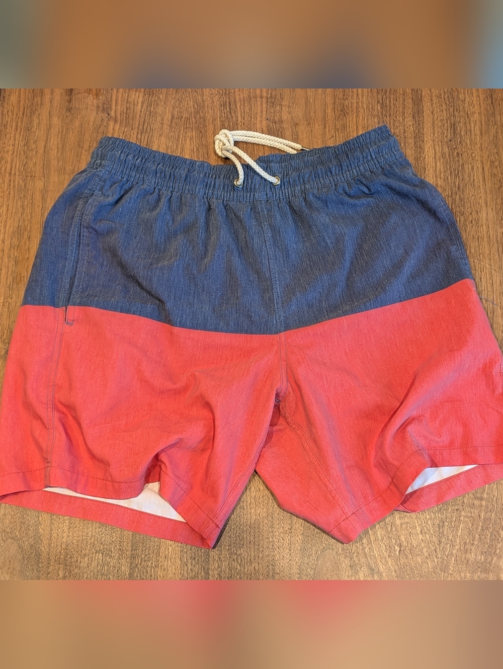 Fair Harbor Men's Two-Tone Lined Swim Trunks/Board Shorts Blue+Red L ~34 Waist